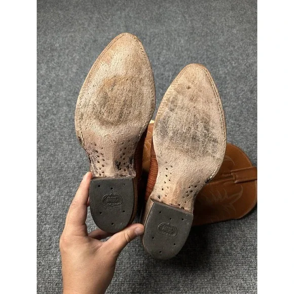 Mens Leather Nocona Brown Lizard Print Cowboy Boots 29060 USA 1970s, Size 9.5E